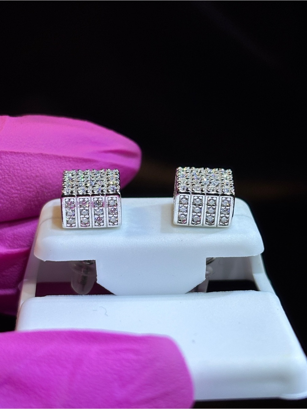 .925 Sterling Silver 2 CTW VVS Moissanite Pave’ Square Earrings - Picture 6 of 8